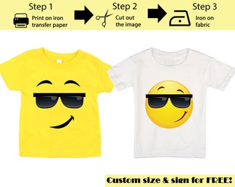 Printable Emoji Iron on transfer, Cool Emoji, Emoji Shirt, Emoji T-shirt, Emoji Birthday Shirt, Emoji Party T-shirt