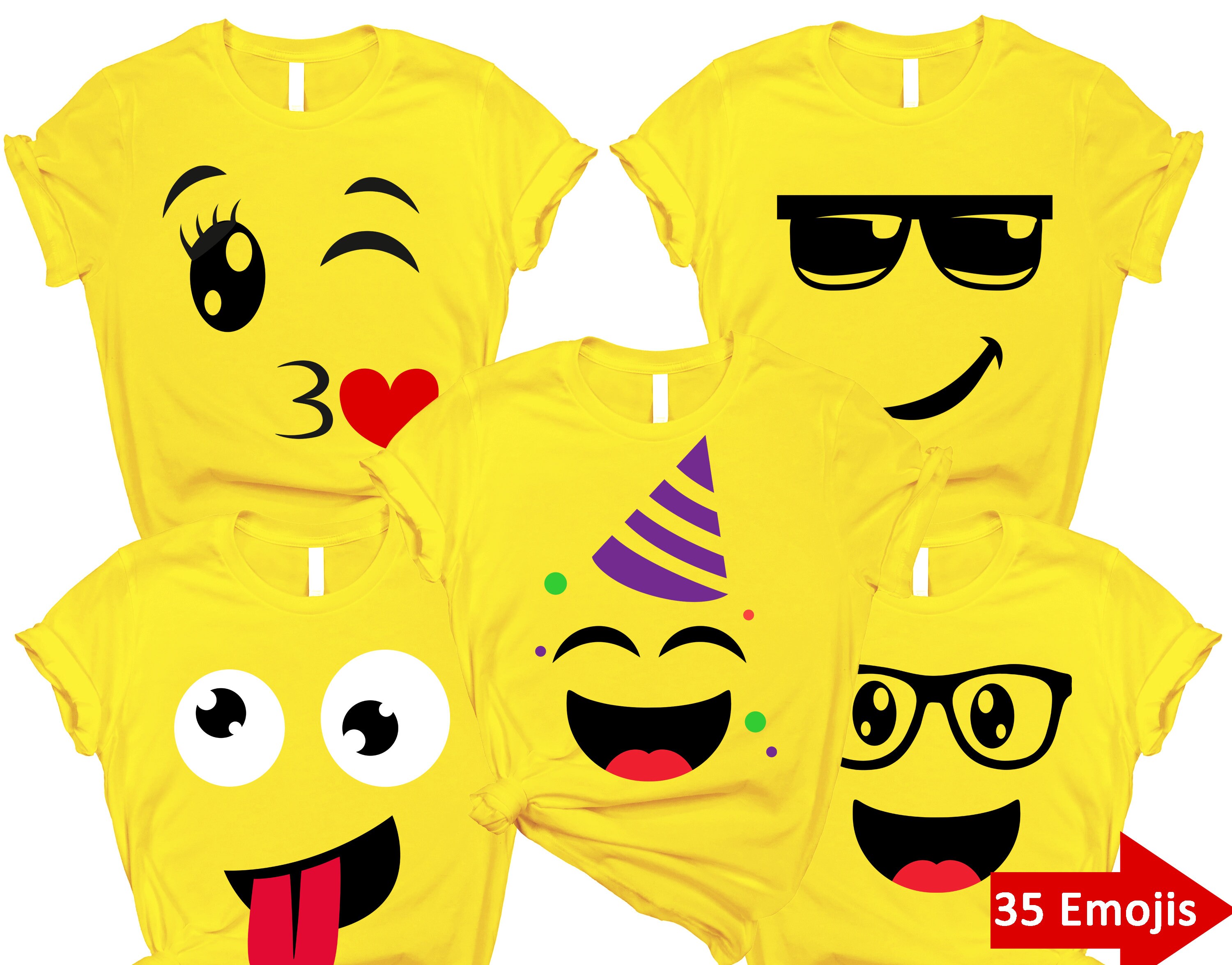 Yellow Emoji T-hirts / Emoji Shirts / Emoji Birthday Shirts / Emoji p…