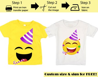 Printable Party Emoji Iron on transfer / Emoji Shirt / Emoji T-shirt / Emoji Birthday Shirt / Emoji Party T-shirt /  Instant Download