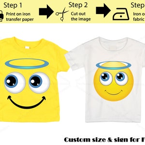 Printable Angel Emoji Iron on transfer / Emoji Shirt / Emoji T-shirt / Emoji Birthday Shirt / Emoji Party T-shirt /  Instant Download