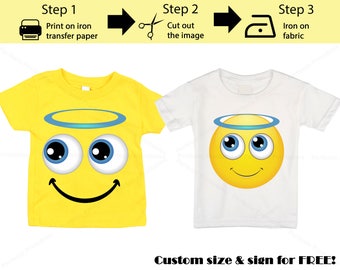 Printable Angel Emoji Iron on transfer / Emoji Shirt / Emoji T-shirt / Emoji Birthday Shirt / Emoji Party T-shirt /  Instant Download