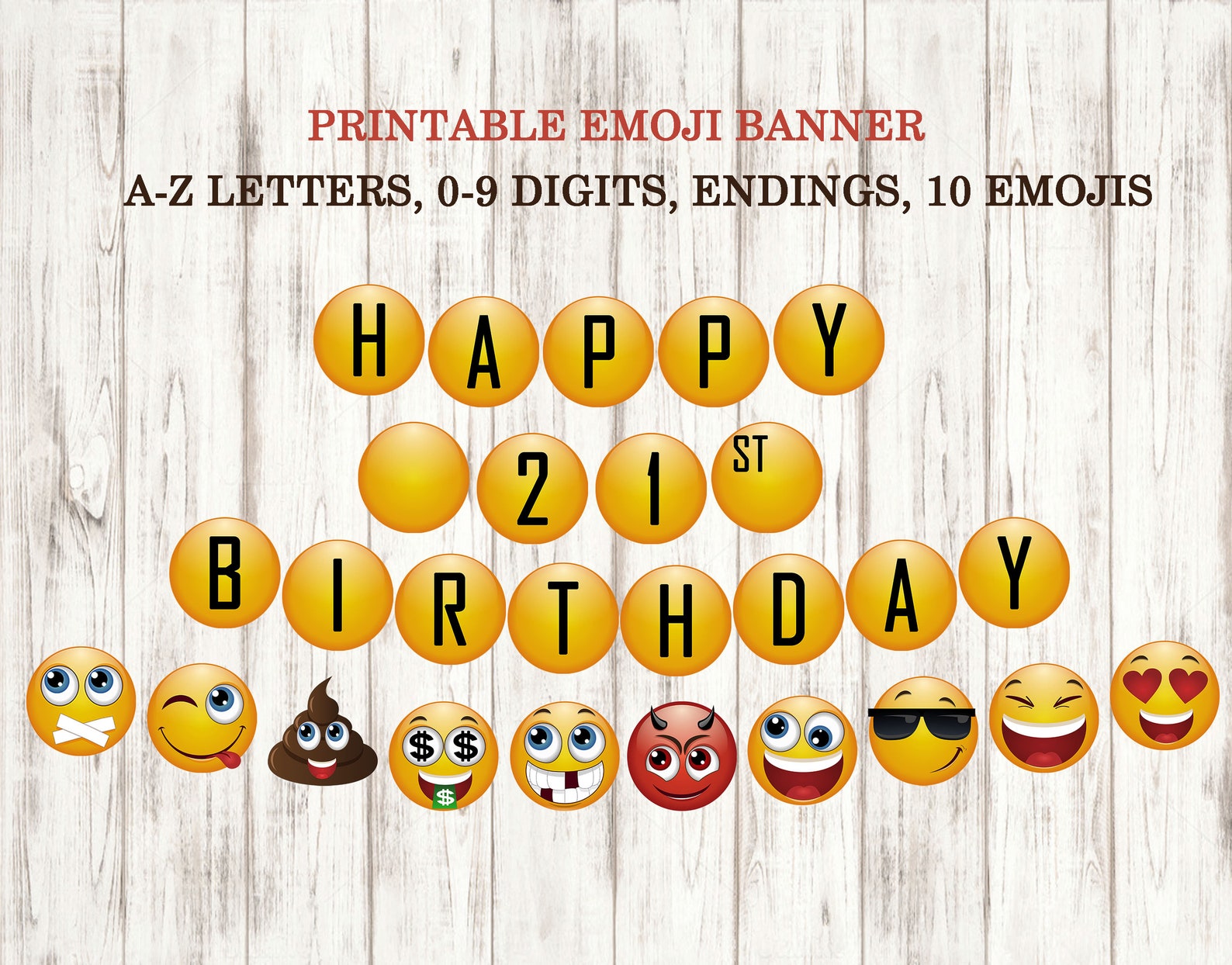 Printable Emoji Happy Birthday Banner, Orange, Black 1st 2nd 3rd 4th ...