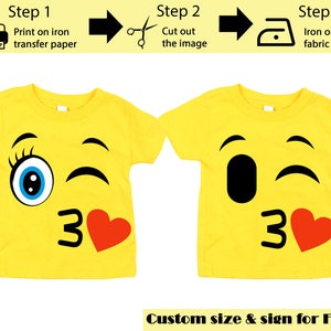 Printable Emoji Iron on transfer, Kissing Emoji, Emoji Shirt, Emoji T-shirt, Emoji Birthday Shirt, Emoji Party T-shirt