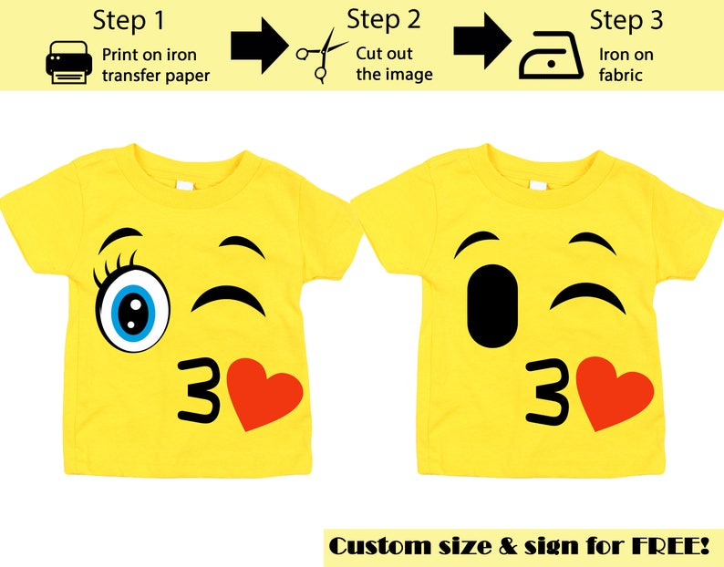Printable Emoji Iron on transfer, Kissing Emoji, Emoji Shirt, Emoji T-shirt, Emoji Birthday Shirt, Emoji Party T-shirt image 1