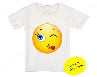 Printable Emoji T-shirt / Kiss  Emoji Iron on transfer / Emoji Birthday / Party shirt / Instant Download