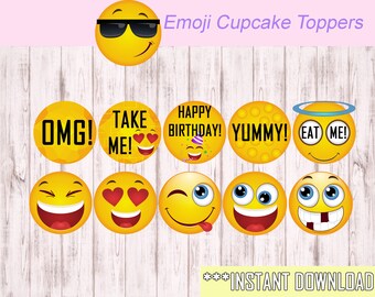 Toppers per cupcake Emoji stampabili, arancione, ragazza, ragazzo, download immediato