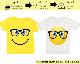 Printable Nerd Emoji Iron on transfer / Emoji Shirt / Emoji T-shirt / Emoji Birthday Shirt / Emoji Party T-shirt /  Instant Download