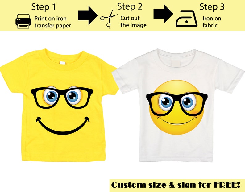 Printable Nerd Emoji Iron on transfer / Emoji Shirt / Emoji T-shirt / Emoji Birthday Shirt / Emoji Party T-shirt / Instant Download image 1