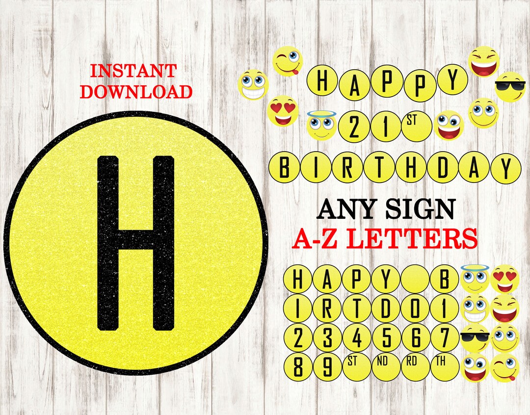 Printable Emoji Happy Birthday Banner, Yellow, Black 1st 2nd 3rd 4th ...