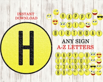 Printable Emoji Happy Birthday Banner Orange Black 1st 2nd | Etsy