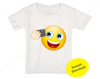 Printable Emoji T-shirt / Selfie Emoji Iron on transfer / Emoji Birthday / Party shirt / Instant Download