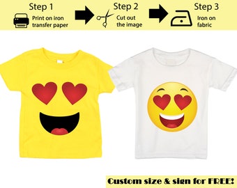 Printable Heart Eyes Emoji Iron on transfer / Emoji Shirt / Emoji T-shirt / Emoji Birthday Shirt / Emoji Party T-shirt /  Instant Download