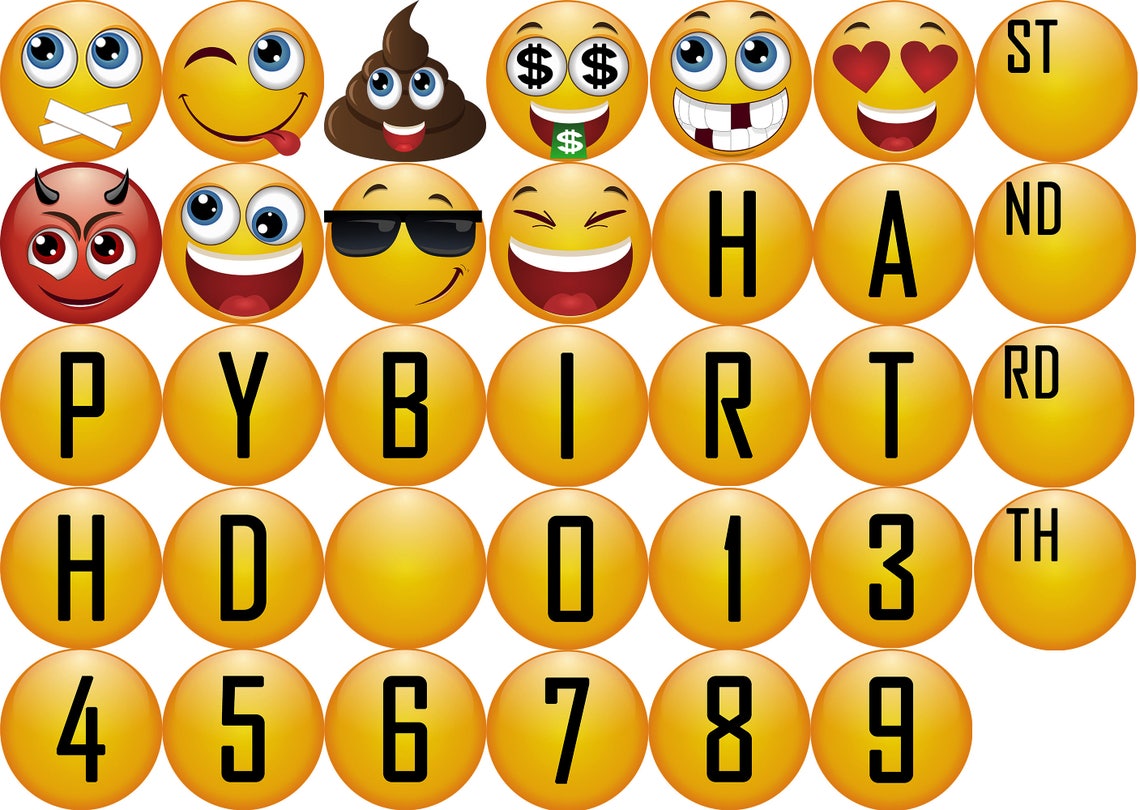 Printable Emoji Happy Birthday Banner, Orange, Black 1st 2nd 3rd 4th ...