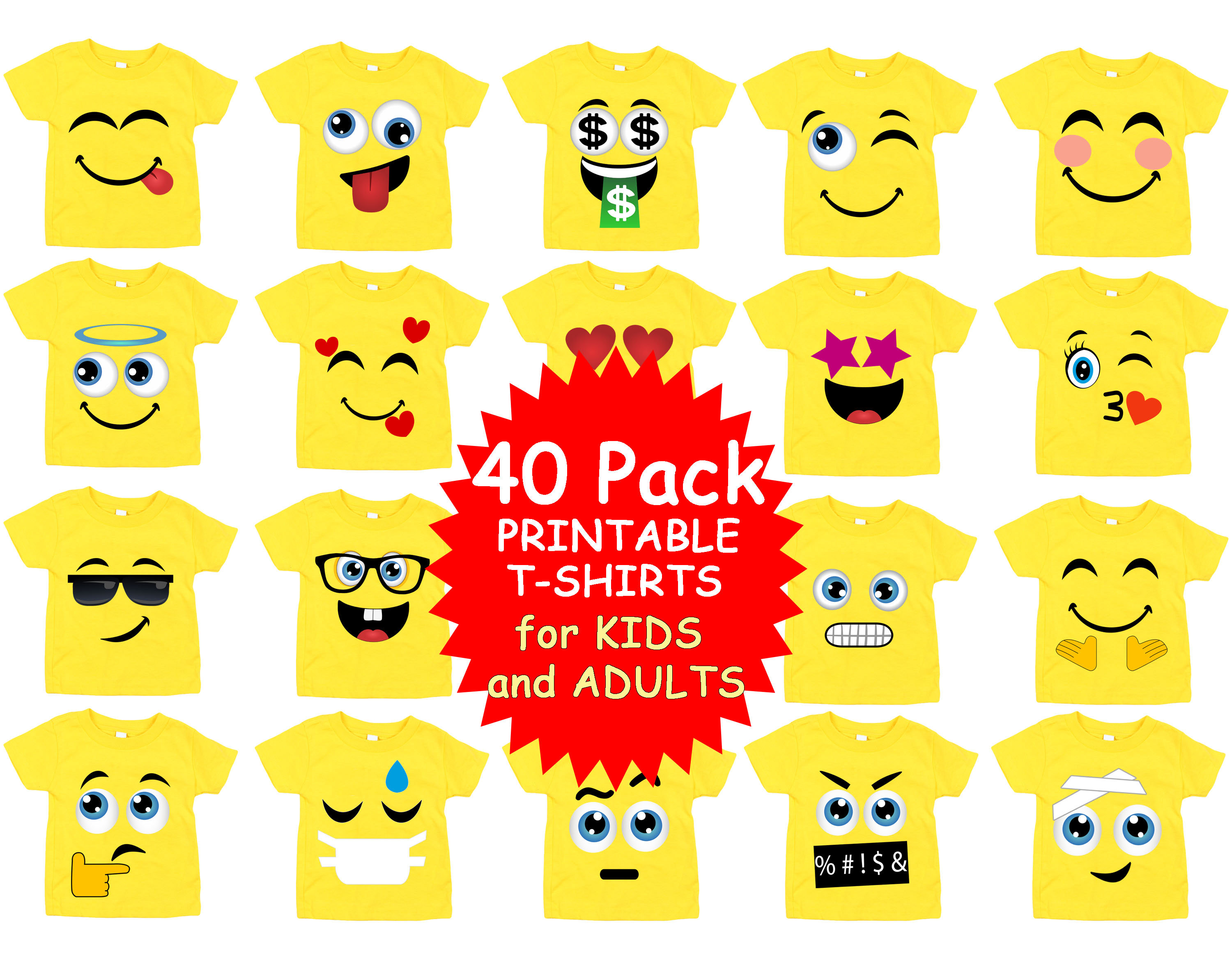 Emoji Shirt 40 Pack Printable Emoji Iron On Transfers For | eduaspirant.com