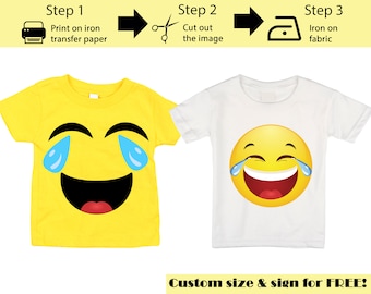 Printable Emoji Iron on transfer, Crying Laughing Emoji, Emoji Shirt, Emoji T-shirt, Emoji Birthday Shirt, Emoji Party T-shirt