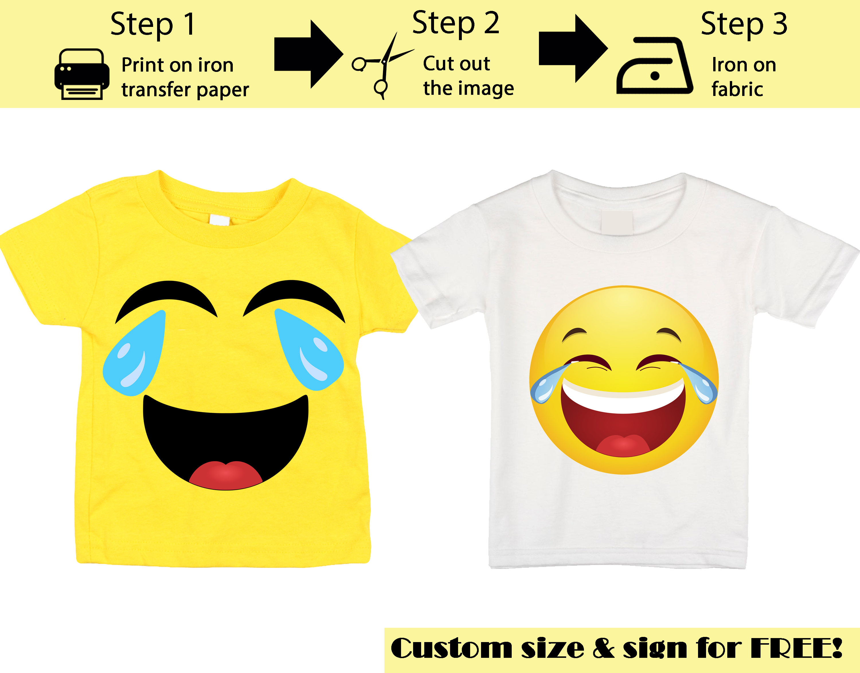 Printable Emoji Iron on Transfer, Crying Laughing Emoji, Emoji Shirt, Emoji  T-shirt, Emoji Birthday Shirt, Emoji Party T-shirt 