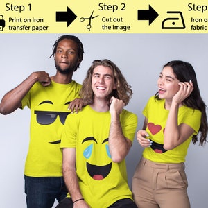 Emoji Shirt, 15 Pack Printable Emoji Iron on Transfers for Yellow ...