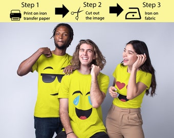 Emoji Shirt, 15 Pack Printable Emoji iron on transfers for yellow shirts, Emoji Birthday Shirt, Emoji Party Shirt, Instant Download