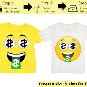 Printable Money Face Emoji Iron on transfer / Emoji Shirt / Emoji T-shirt / Emoji Birthday Shirt / Emoji Party T-shirt /  Instant Download