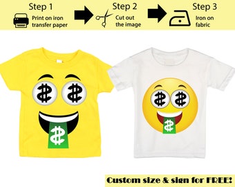 Printable Money Face Emoji Iron on transfer / Emoji Shirt / Emoji T-shirt / Emoji Birthday Shirt / Emoji Party T-shirt /  Instant Download