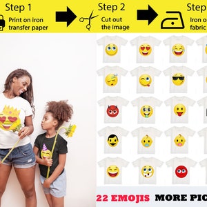 22 Pack Printable Emoji  Iron On Transfers For Shirts, Emoji Shirt, Emoji Birthday Shirt, Emoji Party Shirt, Instant Download