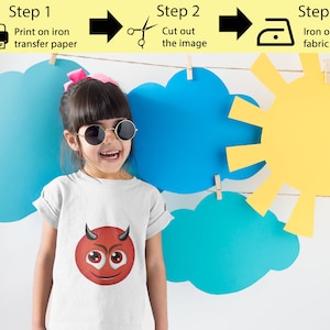 Printable Emoji T-shirt / Emoji Iron on transfer / Devil Emoji / Emoji Birthday / Party shirt / Instant Download
