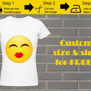 Printable Kiss Emoji Iron on transfer / Emoji Shirt / Emoji T-shirt / Emoji Birthday Shirt / Emoji Party T-shirt /  Instant Download