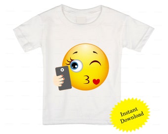 Printable Emoji T-shirt / Selfie Emoji Iron on transfer / Emoji Birthday / Party shirt / Instant Download