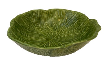 vintage Green Cabbage Leaf Footed Serving Bowl Fait à la main Signé