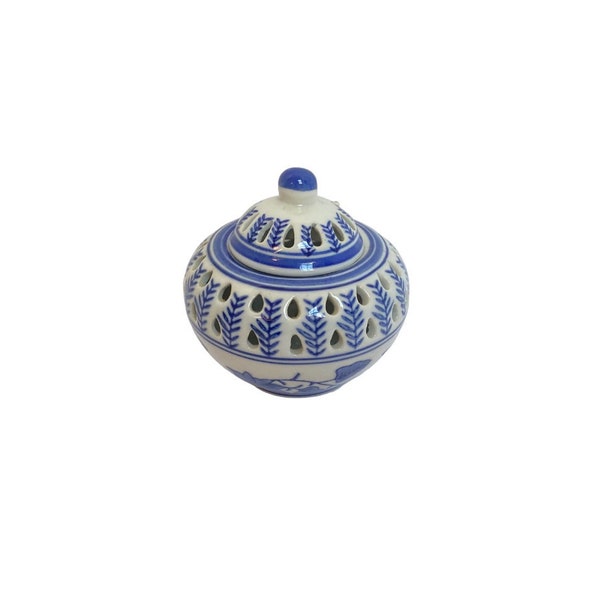 Blue and White Chinese Porcelain Tealight Candle Holder - Incense Burner