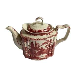 Red Transferware Teapot