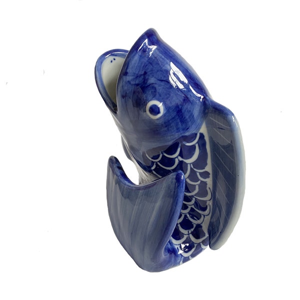 Blue White Chinoiserie Chinese Koi Fish Vase