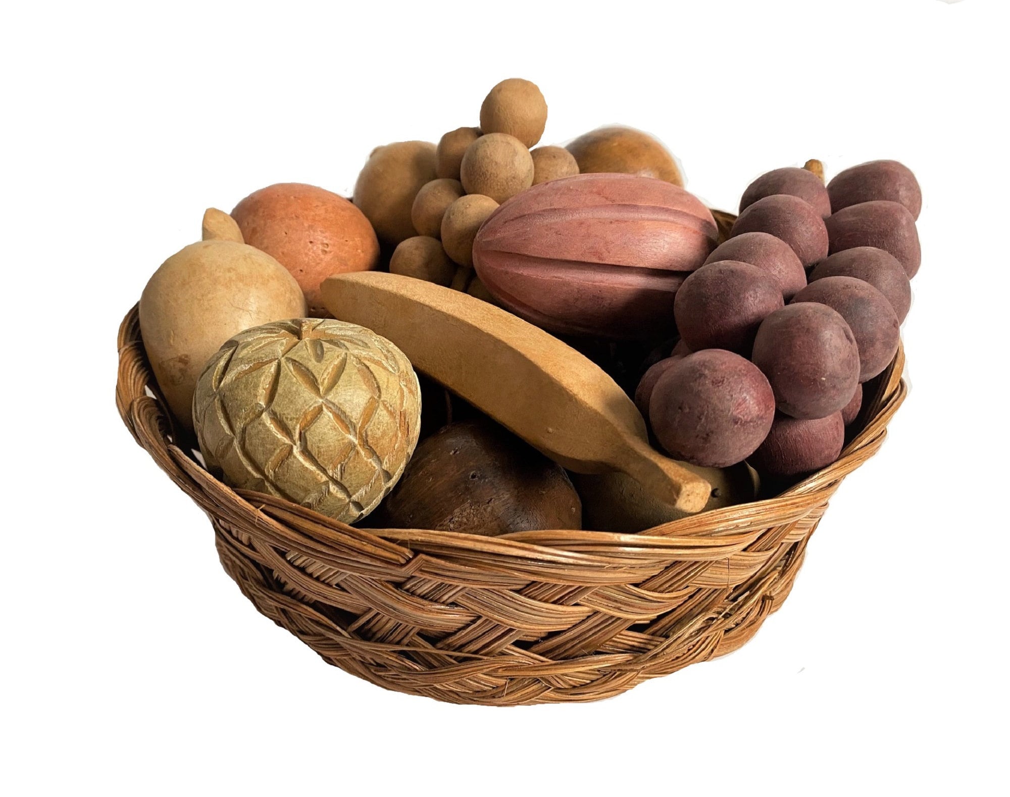 Vintage Mid Century Wood Fruit in Basket 18 Piece Set Etsy