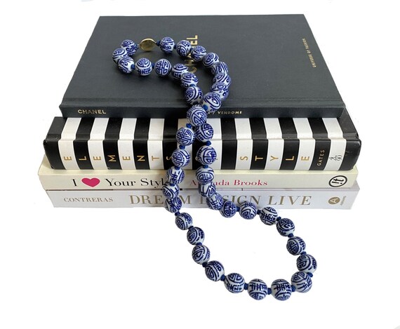 Collier Perles Chinoise En Porcelaine Bleu Et Blanc Occasion - Antica Murrina