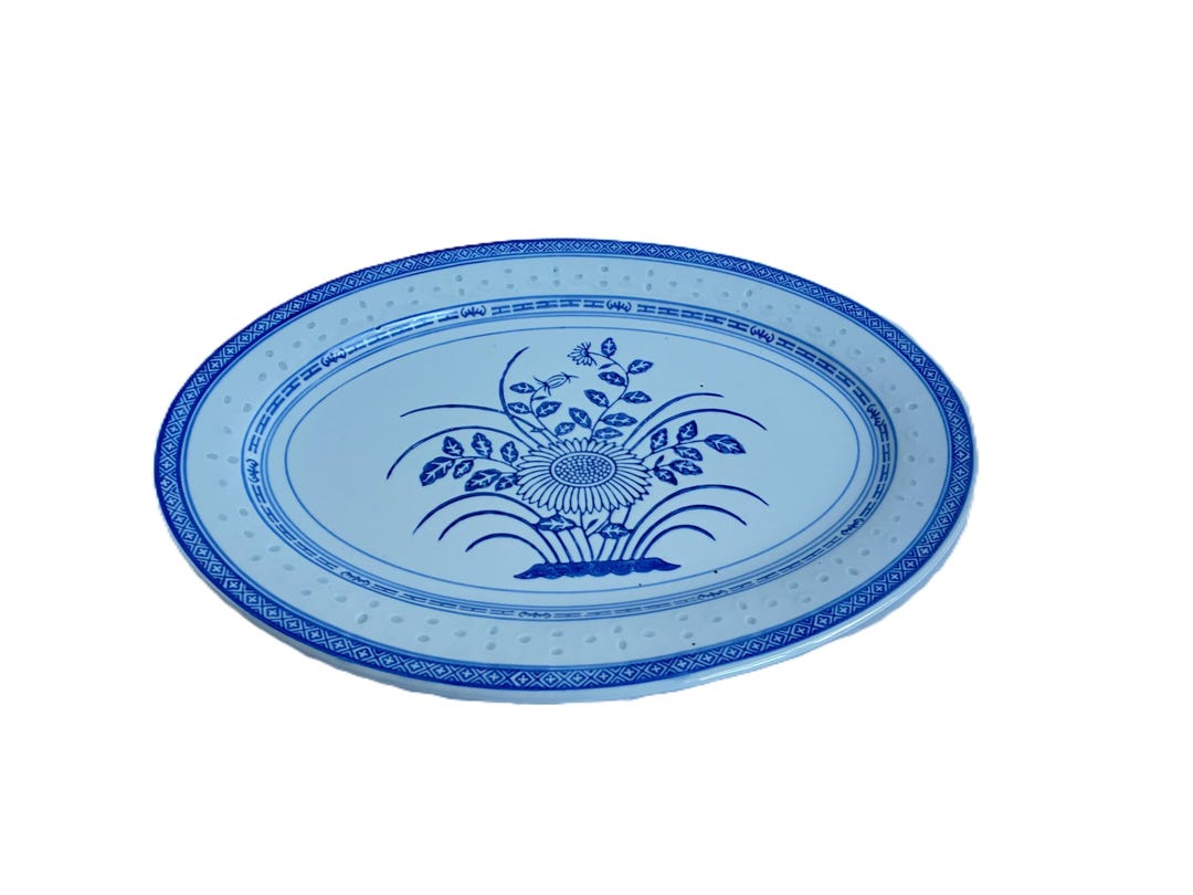 Chinese Rice Grain Pattern Porcelain Oval Serving Platter - 16 Inch - Etsy