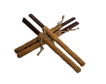 Palillos chinos vintage de palisandro en estuche de ratán tejido / Juego de 4