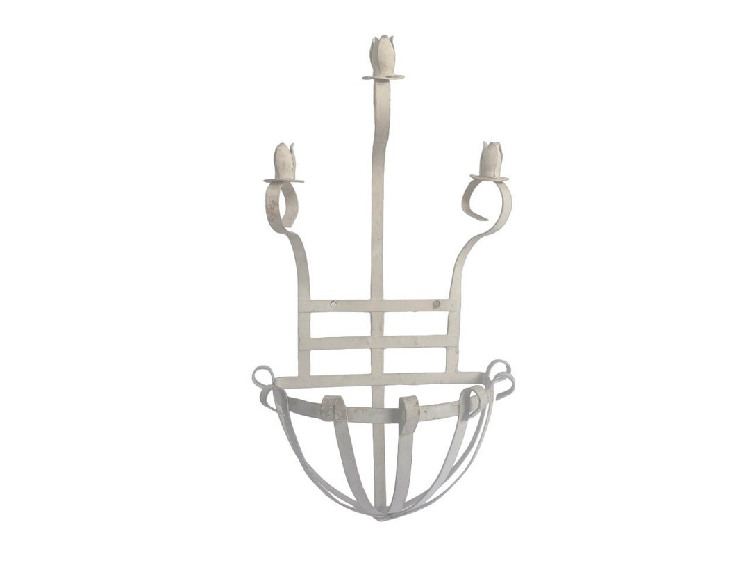 Vintage White Metal Wall Planter Etsy
