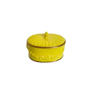 Vintage Italian Bassano Porcelain Trinket Box with Yellow with Gold Accents
