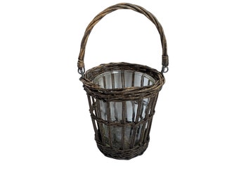 Willow Wicker Basket with Handle Glass Insert | Vase | Hurricane Candle Holder