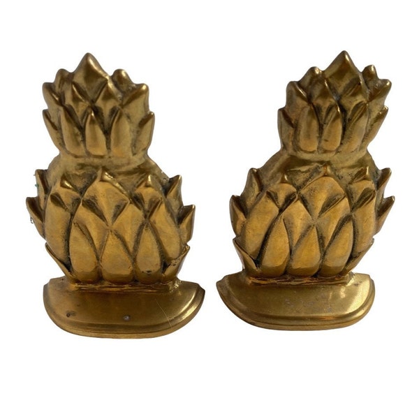 Vintage Brass Pineapple Bookends - Andrea by Sadek - A Pair