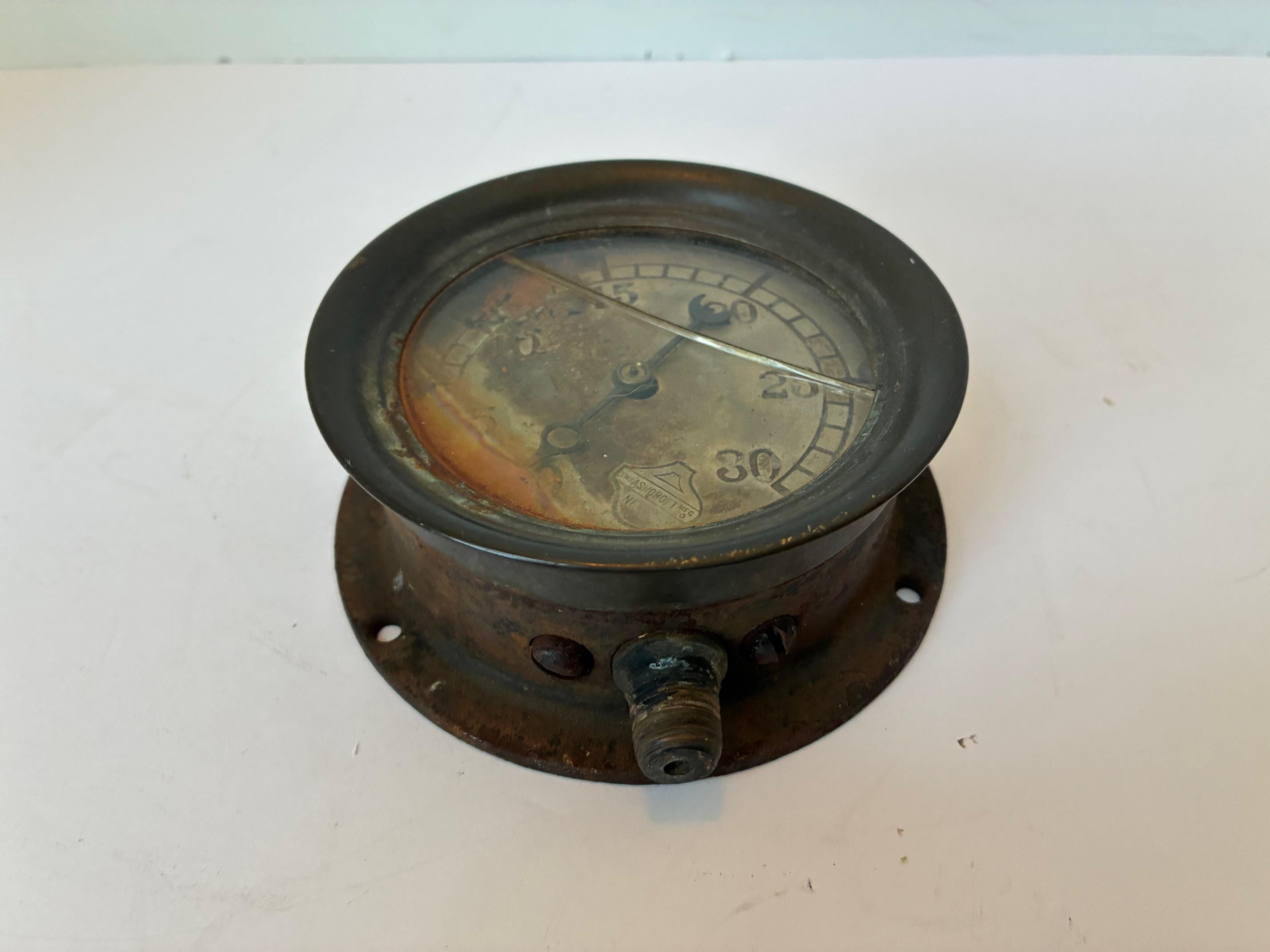 Antique Industrial Brass Gauge | Vintage Steampunk Nautical Pressure ...