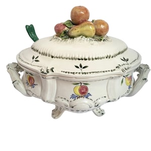 French Hand-Painted Faience Soup Tureen