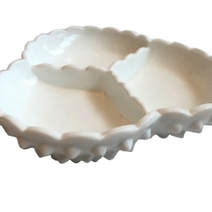 Vintage White Fenton Milk Glass Hobnail Divided Tray | Relish Tray | Olive Tray | Candy Dish | Serving Tray
