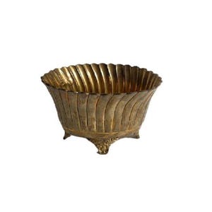 Vintage Brass Scalloped Cachepot with Ornate Feet - Indoor Planter