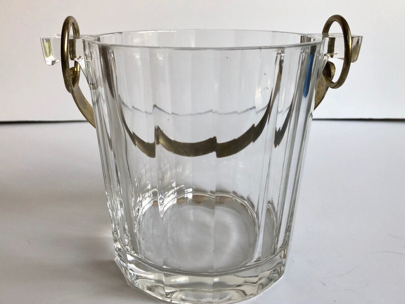 Vintage Elegant Fluted Glass Ice Bucket with Gold Brass Handle Etsy