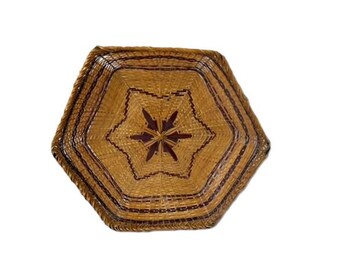 Vintage sechseckiger gewebter Korb | Sternmuster Boho Wall Art, Obstschale