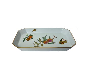 Royal Worcester Evesham Gold 15-calowe prostokątne brzoskwinie i jabłka Baker