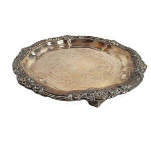 Vintage FB Rogers Silver Co Round Footed Ornate Tray Silver Plate Tray  - 14 in