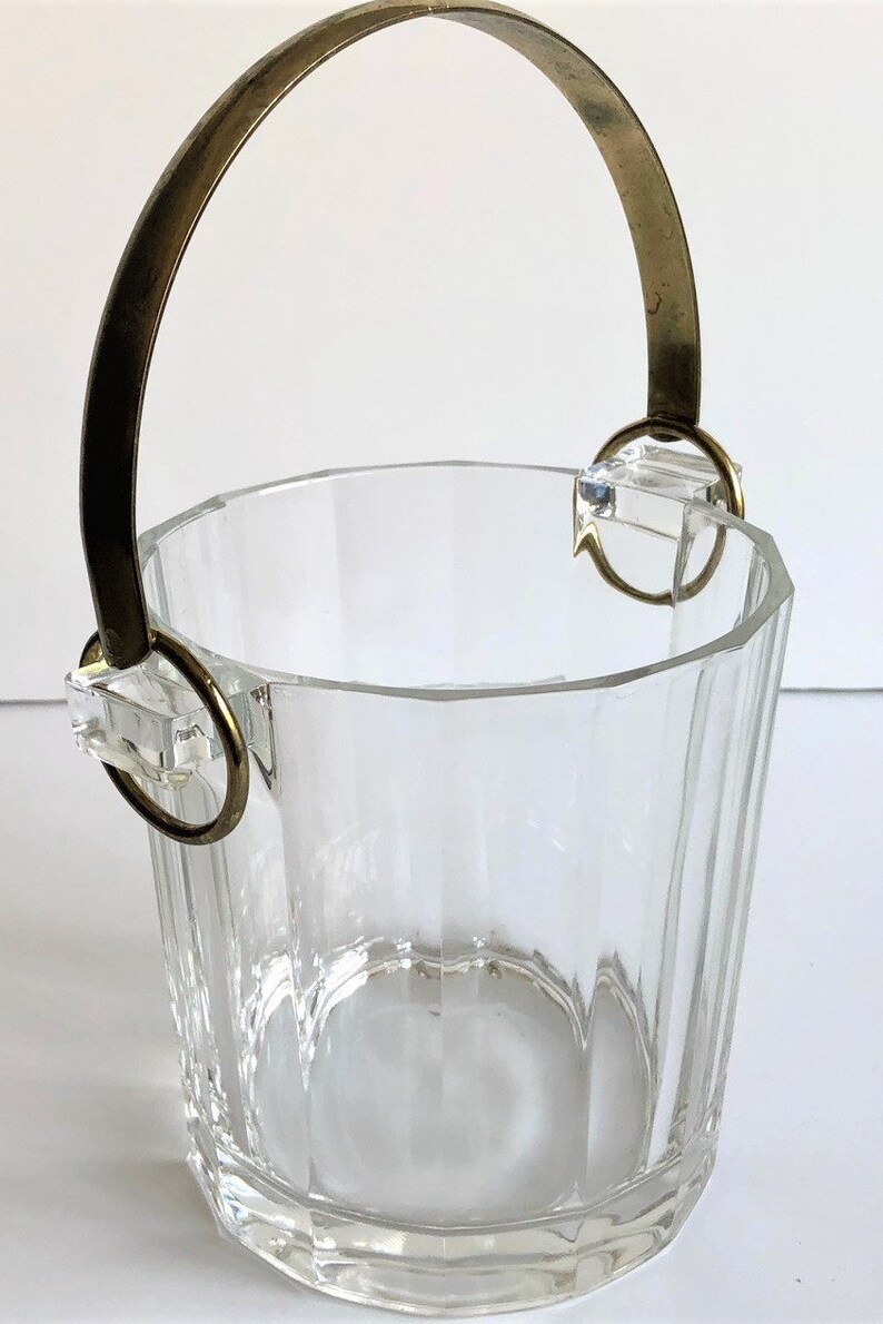 Vintage Elegant Fluted Glass Ice Bucket With Gold Brass Handle Etsy