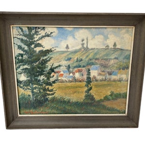 French Impressionist Original Oil Painting Village Landscape Scene Signed